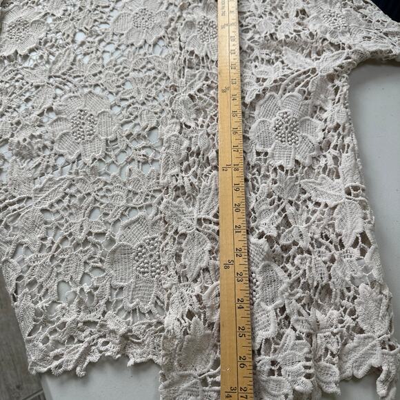 RnB Beige Floral Crochet Women's L Lace Open Front Cardigan Lace Kimono - Picture 7 of 7